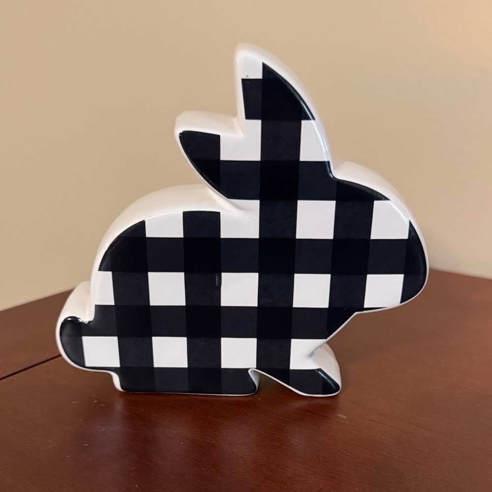 Gingham Ceramic Bunny Figurine